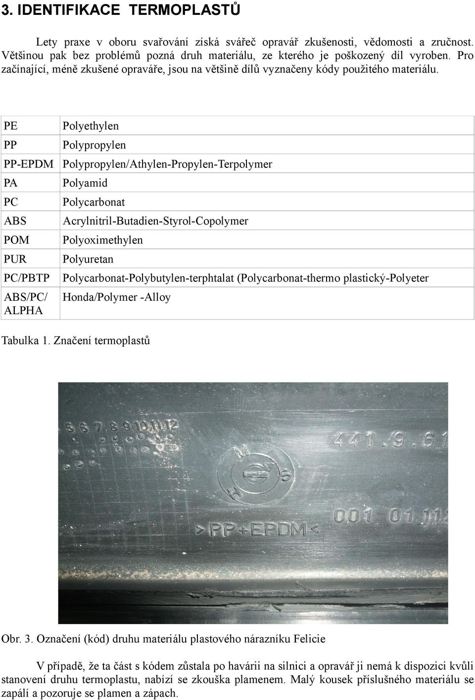 PE Polyethylen PP Polypropylen PP-EPDM Polypropylen/Athylen-Propylen-Terpolymer PA Polyamid PC Polycarbonat ABS Acrylnitril-Butadien-Styrol-Copolymer POM Polyoximethylen PUR Polyuretan PC/PBTP