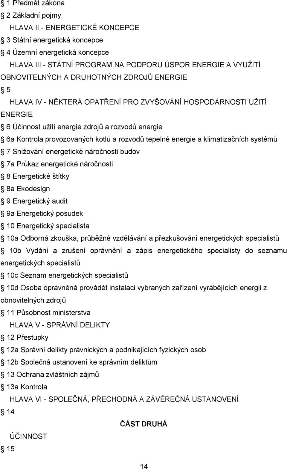 rozvodů tepelné energie a klimatizačních systémů 7 Snižování energetické náročnosti budov 7a Průkaz energetické náročnosti 8 Energetické štítky 8a Ekodesign 9 Energetický audit 9a Energetický posudek