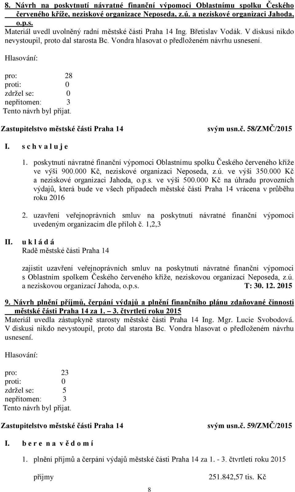 poskytnutí návratné finanční výpomoci Oblastnímu spolku Českého červeného kříže ve výši 900.000 Kč, neziskové organizaci Neposeda, z.ú. ve výši 350.000 Kč a neziskové organizaci Jahoda, o.p.s. ve výši 500.