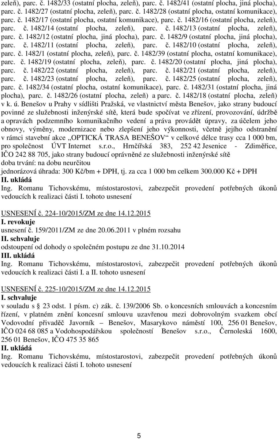 č. 1482/9 (ostatní plocha, jiná plocha), parc. č. 1482/11 (ostatní plocha, zeleň), parc. č. 1482/10 (ostatní plocha, zeleň), parc. č. 1482/1 (ostatní plocha, zeleň), parc. č. 1482/39 (ostatní plocha, ostatní komunikace), parc.