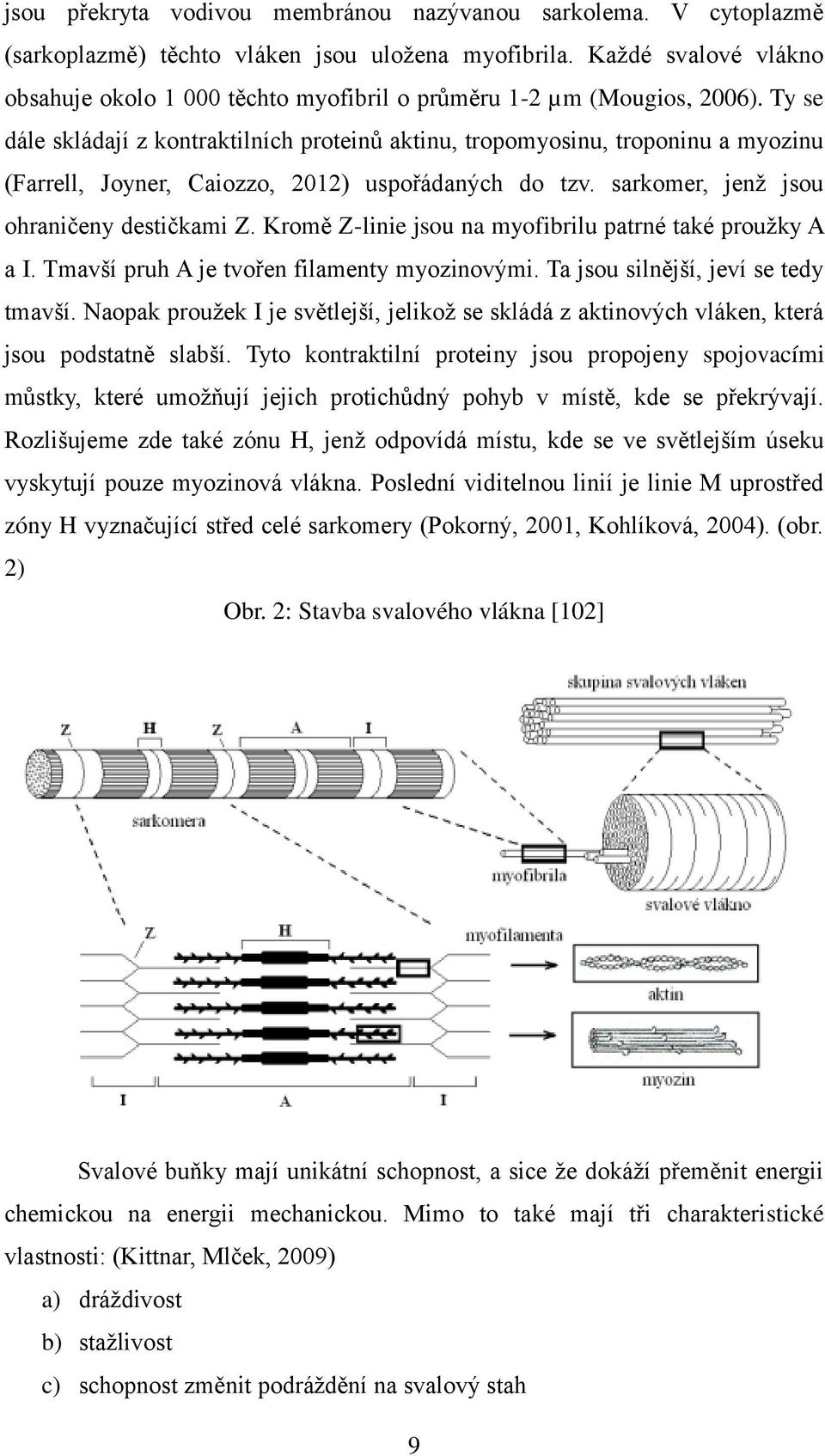 Ty se dále skládají z kontraktilních proteinů aktinu, tropomyosinu, troponinu a myozinu (Farrell, Joyner, Caiozzo, 2012) uspořádaných do tzv. sarkomer, jenţ jsou ohraničeny destičkami Z.