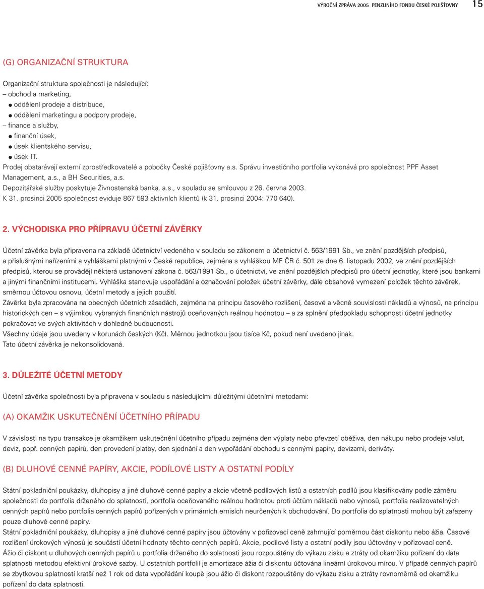 s., a BH Securities, a.s. Depozitáfiské sluïby poskytuje Îivnostenská banka, a.s., v souladu se smlouvou z 26. ãervna 2003. K 31. prosinci 2005 spoleãnost eviduje 867 593 aktivních klientû (k 31.
