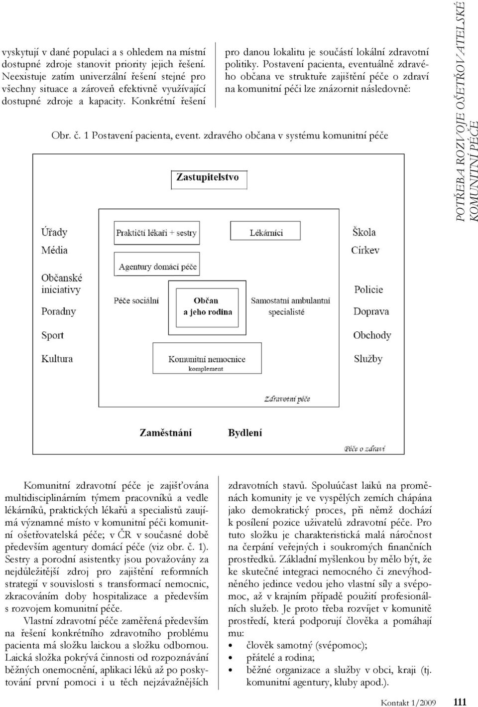 Postavení pacienta, eventuálně zdravého občana ve struktuře zajištění péče o zdraví na komunitní péči lze znázornit následovně: Obr. č. 1 Postavení pacienta, event.