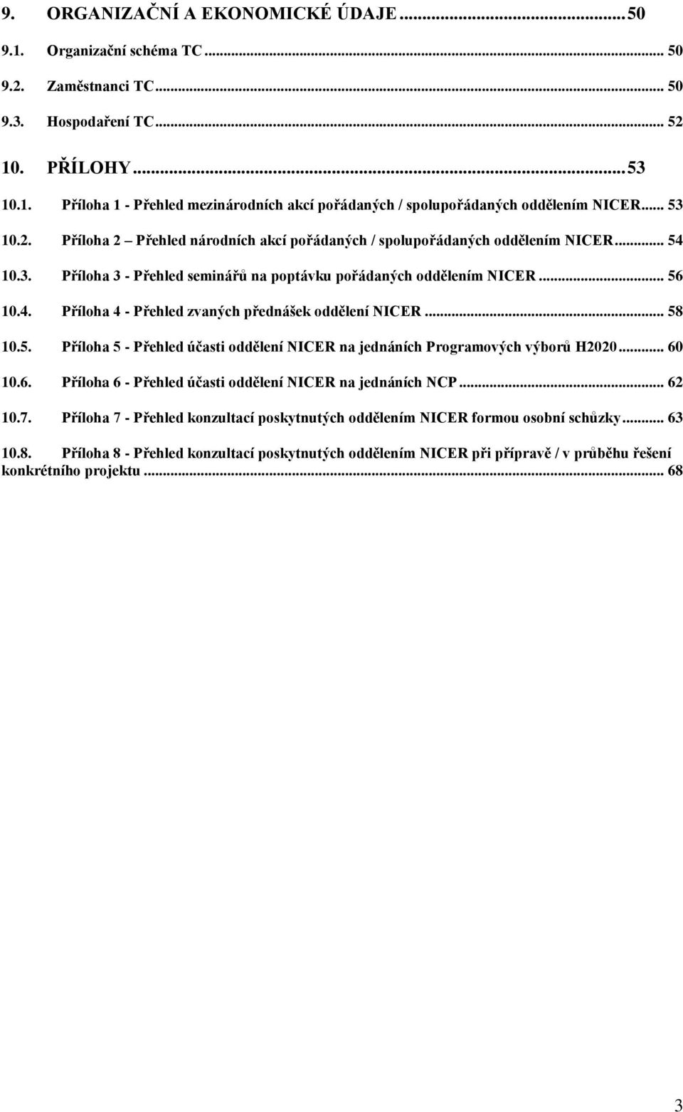 .. 54 Příloha 3 - Přehled seminářů na poptávku pořádaných oddělením NICER... 56 Příloha 4 - Přehled zvaných přednášek oddělení NICER.