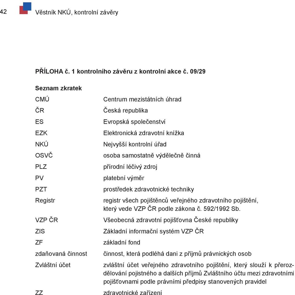 knížka Nejvyšší kontrolní úřad osoba samostatně výdělečně činná přírodní léčivý zdroj platební výměr prostředek zdravotnické techniky registr všech pojištěnců veřejného zdravotního pojištění, který