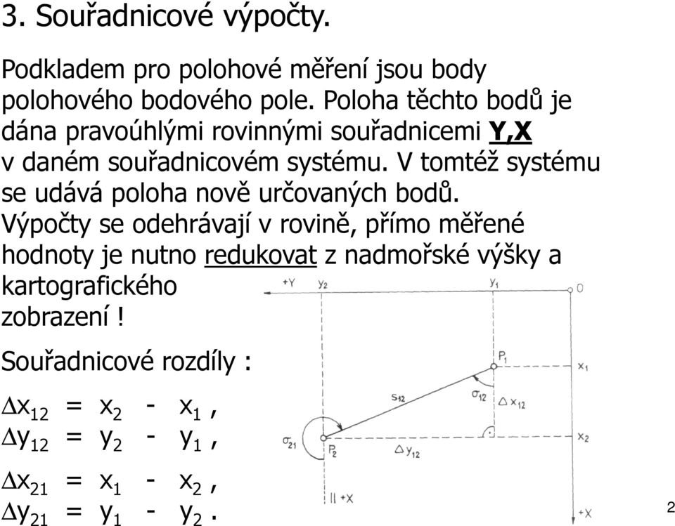 V tomtéž systému se udává poloha nově určovaných bodů.