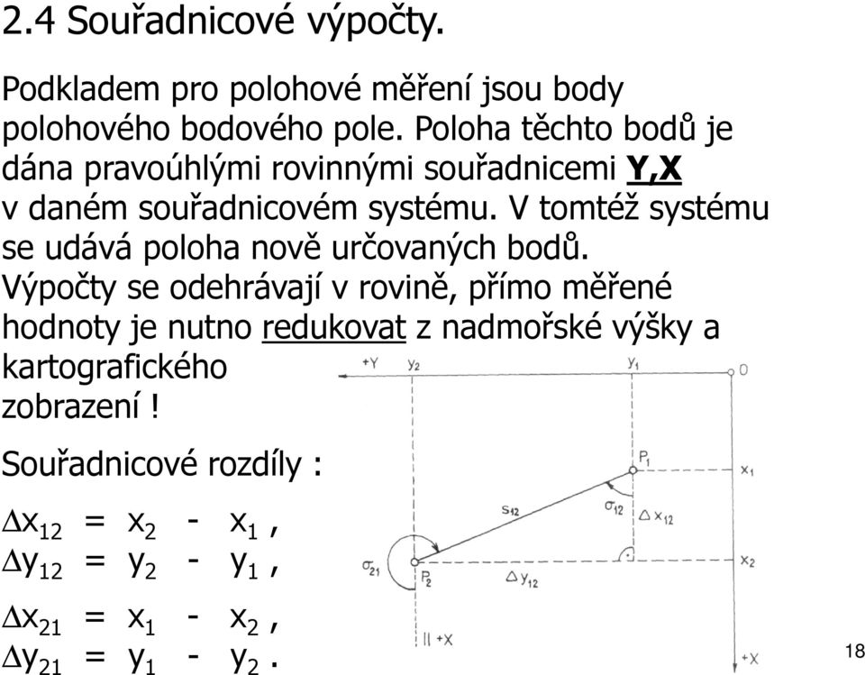 V tomtéž systému se udává poloha nově určovaných bodů.