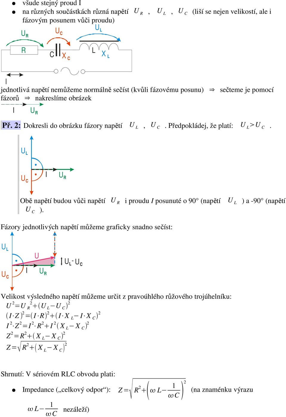 U Obě napětí budou vůči napětí U i proudu posunuté o 90 (napětí ) a -90 (napětí ).