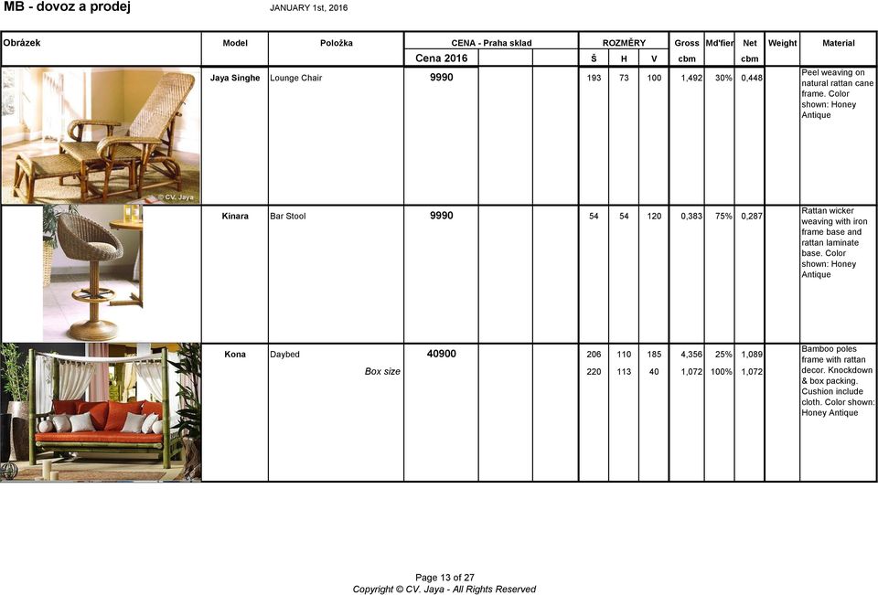 Color Color shown: Natural Honey Kinara Bar Stool 9990 54 54 120 0,383 75% 0,287 Rattan wicker weaving with iron frame