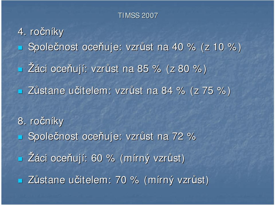 : vzrůst na 85 % (z 80 %) Zůstane učitelem: u vzrůst na 84 % (z 75 %)