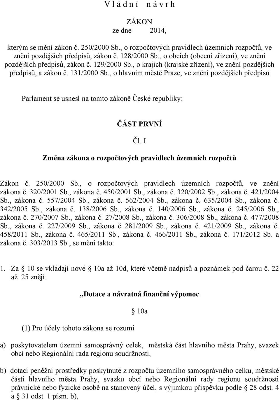 , o hlavním městě Praze, ve znění pozdějších předpisů Parlament se usnesl na tomto zákoně České republiky: ČÁST PRVNÍ Čl. I Změna zákona o rozpočtových pravidlech územních rozpočtů Zákon č.