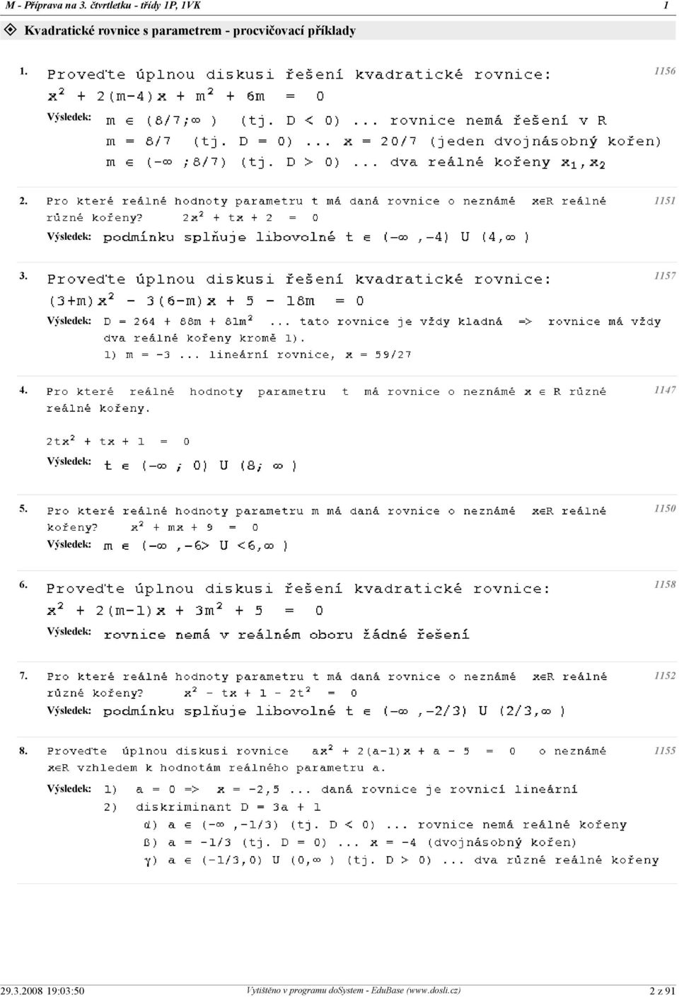 rovnice s parametrem - procvičovací