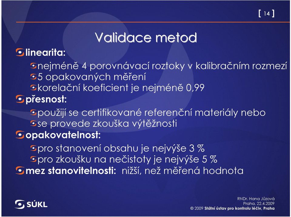 referenční materiály nebo se provede zkouška výtěžnosti opakovatelnost: pro stanovení obsahu