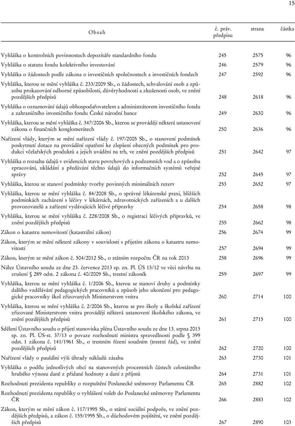 investičních společnostech a investičních fondech 247 2592 96 Vyhláška, kterou se mění vyhláška č. 233/2009 Sb.