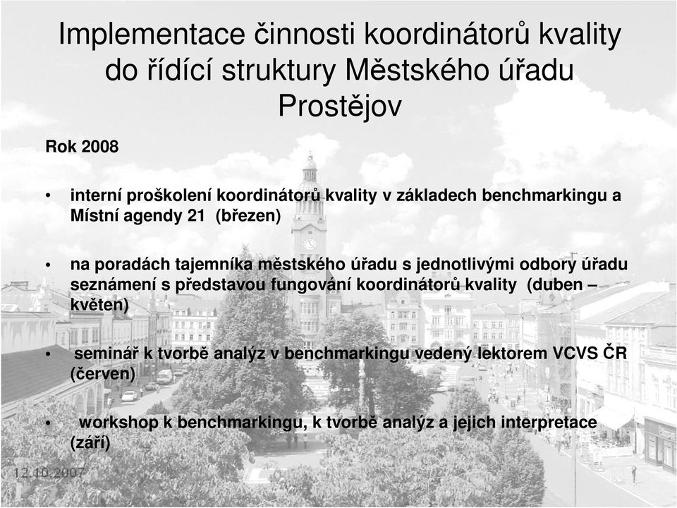 jednotlivými odbory úřadu seznámení s představou fungování koordinátorů kvality (duben květen) seminář k tvorbě