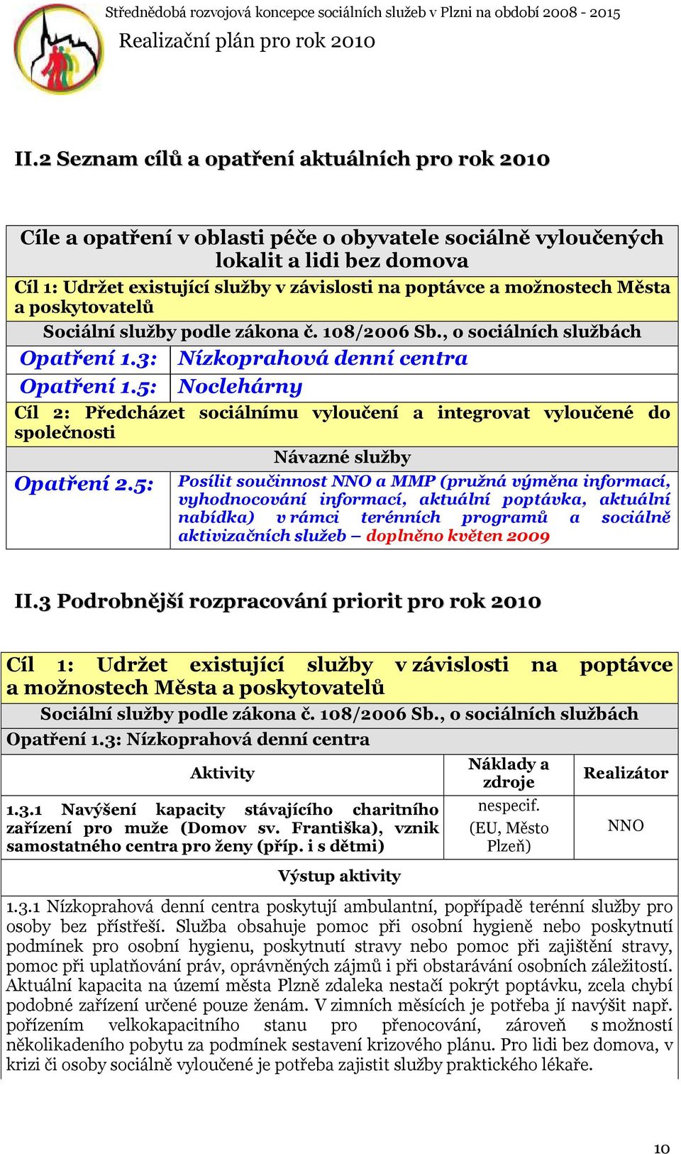 5: Noclehárny Cíl 2: Předcházet sociálnímu vyloučení a integrovat vyloučené do společnosti Návazné služby Opatření 2.