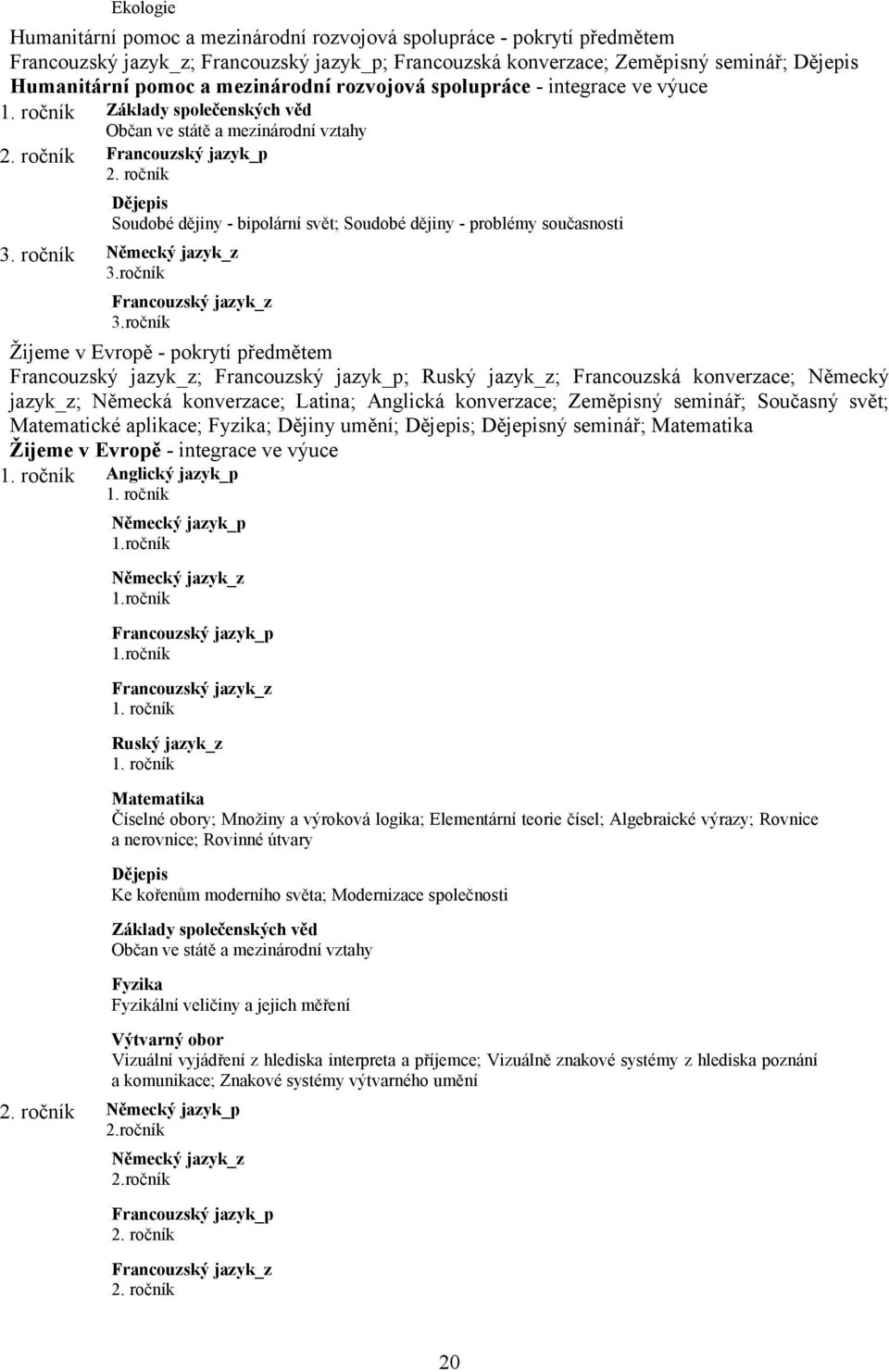 ročník Dějepis Soudobé dějiny - bipolární svět; Soudobé dějiny - problémy současnosti 3. ročník Německý jazyk_z 3.ročník Francouzský jazyk_z 3.