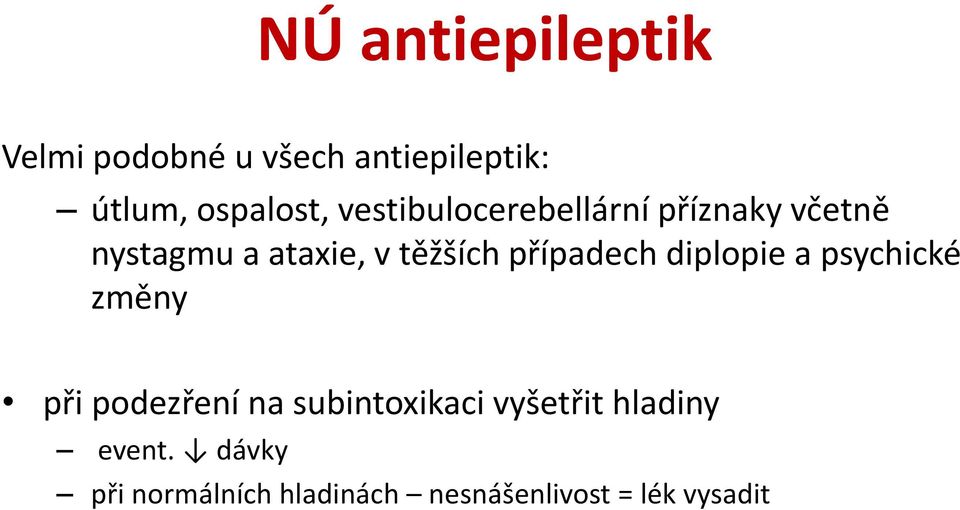 případech diplopie a psychické změny při podezření na subintoxikaci