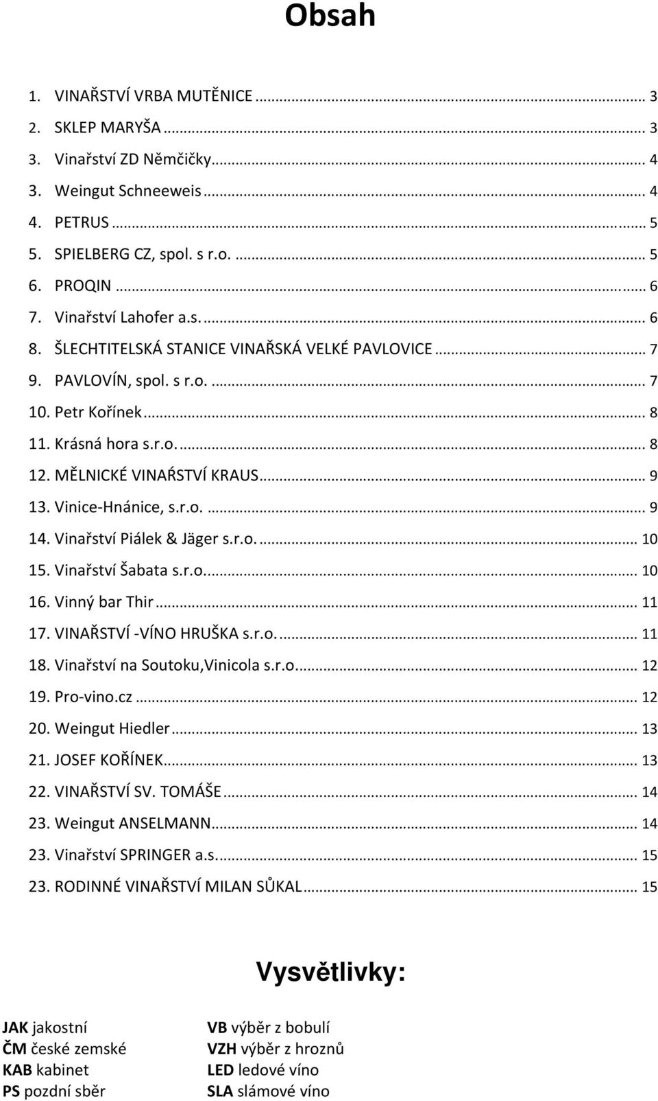 Vinice Hnánice, s.r.o.... 9 14. Vinařství Piálek & Jäger s.r.o.... 10 15. Vinařství Šabata s.r.o.... 10 16. Vinný bar Thir... 11 17. VINAŘSTVÍ VÍNO HRUŠKA s.r.o.... 11 18.