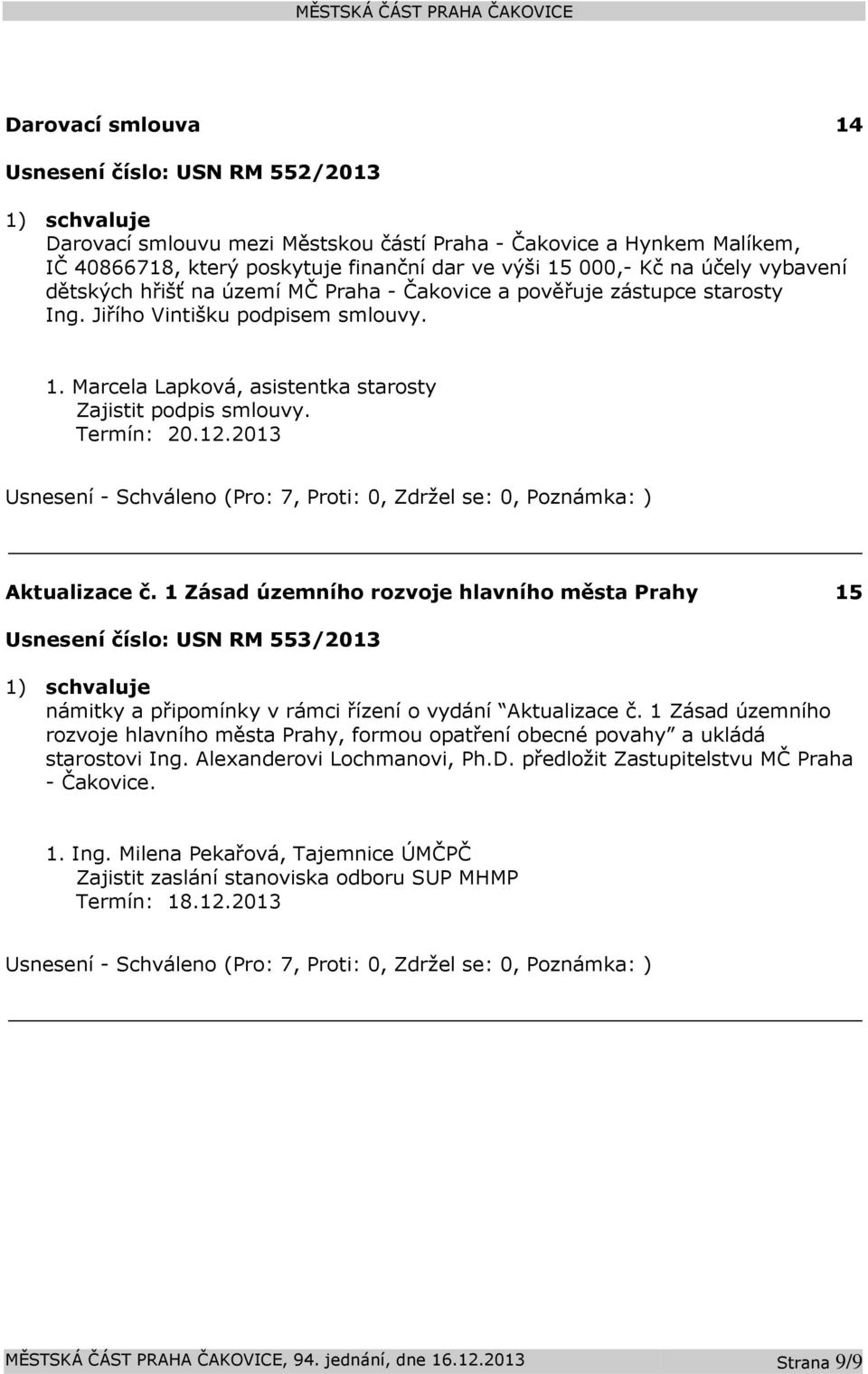 2013 Aktualizace č. 1 Zásad územního rozvoje hlavního města Prahy 15 Usnesení číslo: USN RM 553/2013 námitky a připomínky v rámci řízení o vydání Aktualizace č.