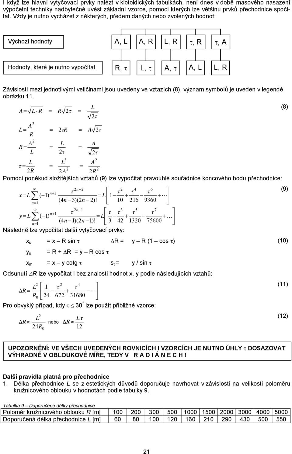 Vždy je nutno vycházet z některých, předem daných nebo zvolených hodnot: Výchozí hodnoty A, L A, R L, R τ, R τ, A Hodnoty, které je nutno vypočítat R, τ L, τ A, τ A, L L, R Závislosti mezi