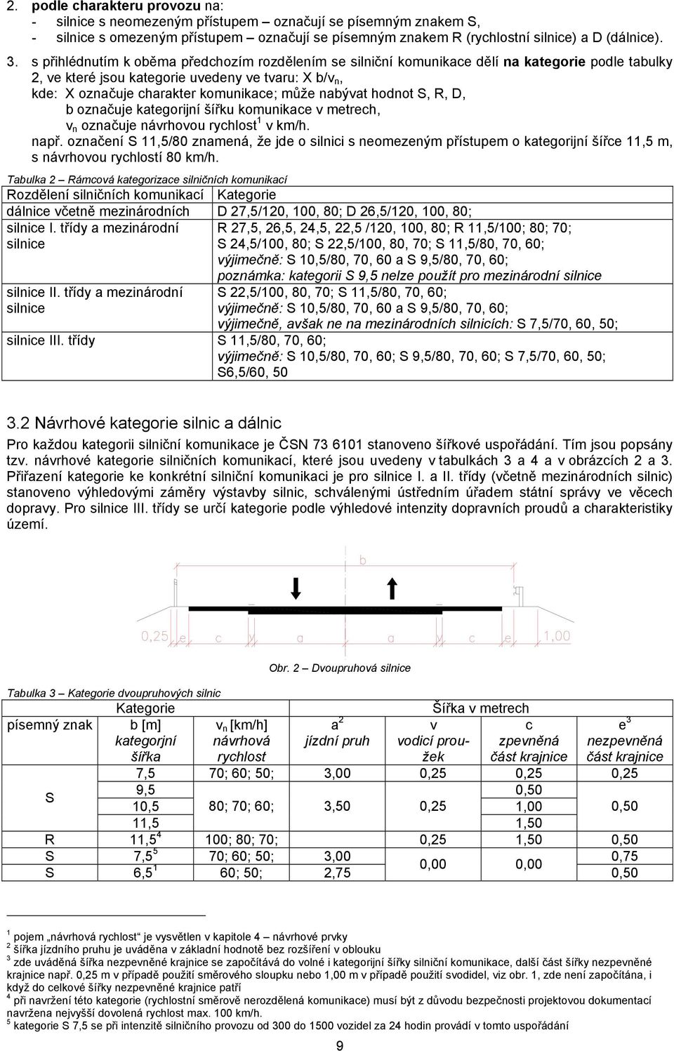 nabývat hodnot S, R, D, b označuje kategorijní šířku komunikace v metrech, v n označuje návrhovou rychlost v km/h. např.