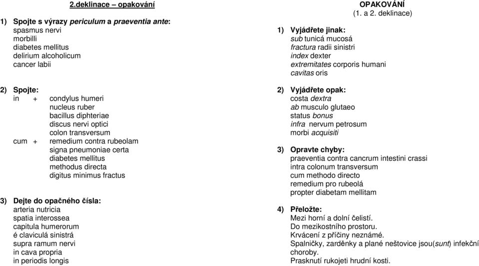 spatia interossea capitula humerorum é claviculá sinistrá supra ramum nervi in cava propria in periodis longis OPAKOVÁNÍ (1. a 2.