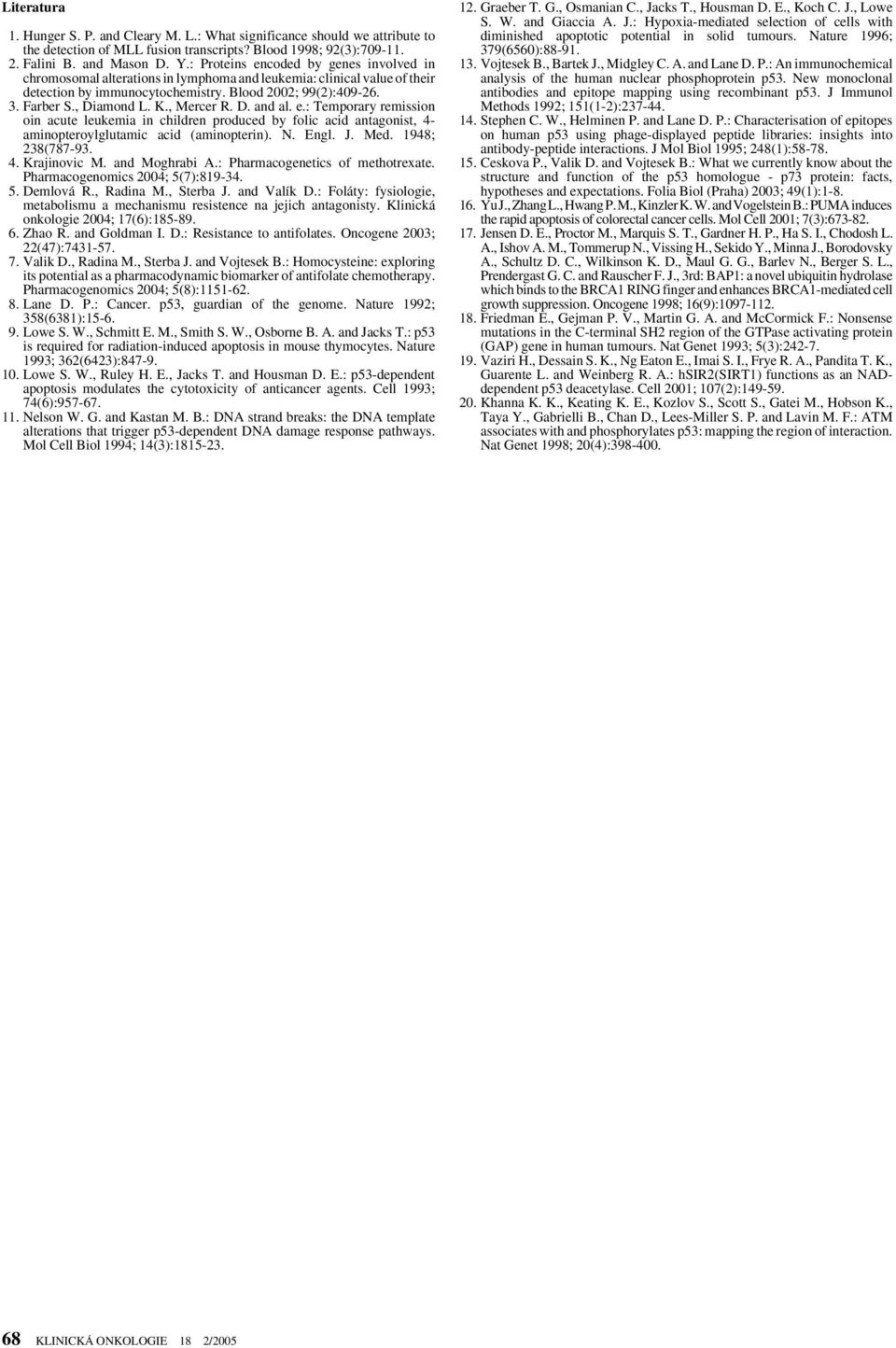 K., Mercer R. D. and al. e.: Temporary remission oin acute leukemia in children produced by folic acid antagonist, 4- aminopteroylglutamic acid (aminopterin). N. Engl. J. Med. 1948; 238(787-93. 4. Krajinovic M.