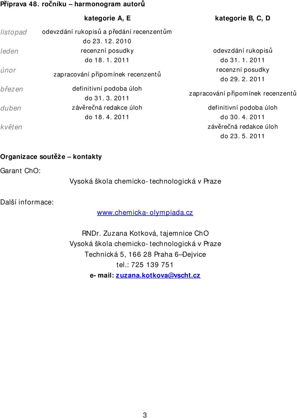 2. 2011 zapracování připomínek recenzentů definitivní podoba úloh do 30. 4. 2011 závěrečná redakce úloh do 23. 5.