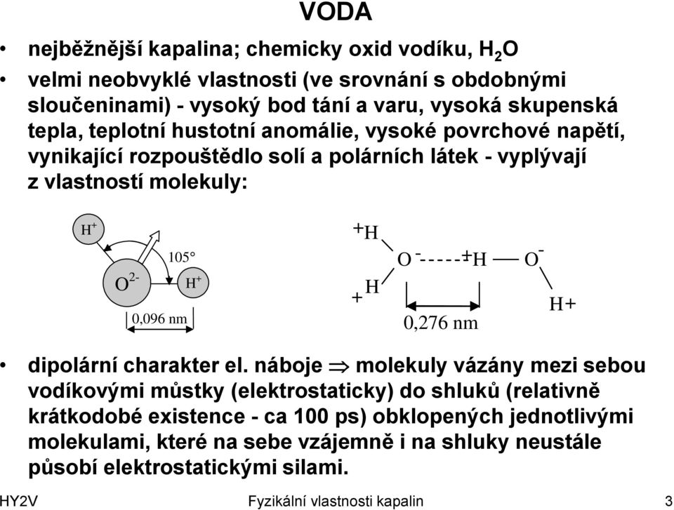 + + H + H O - + H 0,276 nm - O H + dipolární charakter el.