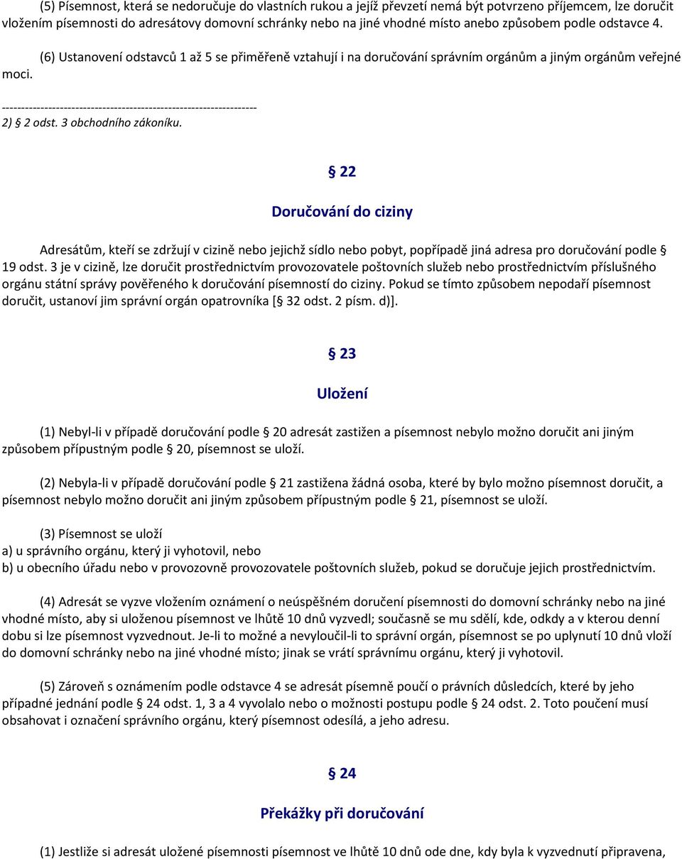 (6) Ustanovení odstavců 1 až 5 se přiměřeně vztahují i na doručování správním orgánům a jiným orgánům veřejné ------------------------------------------------------------------ 2) 2 odst.