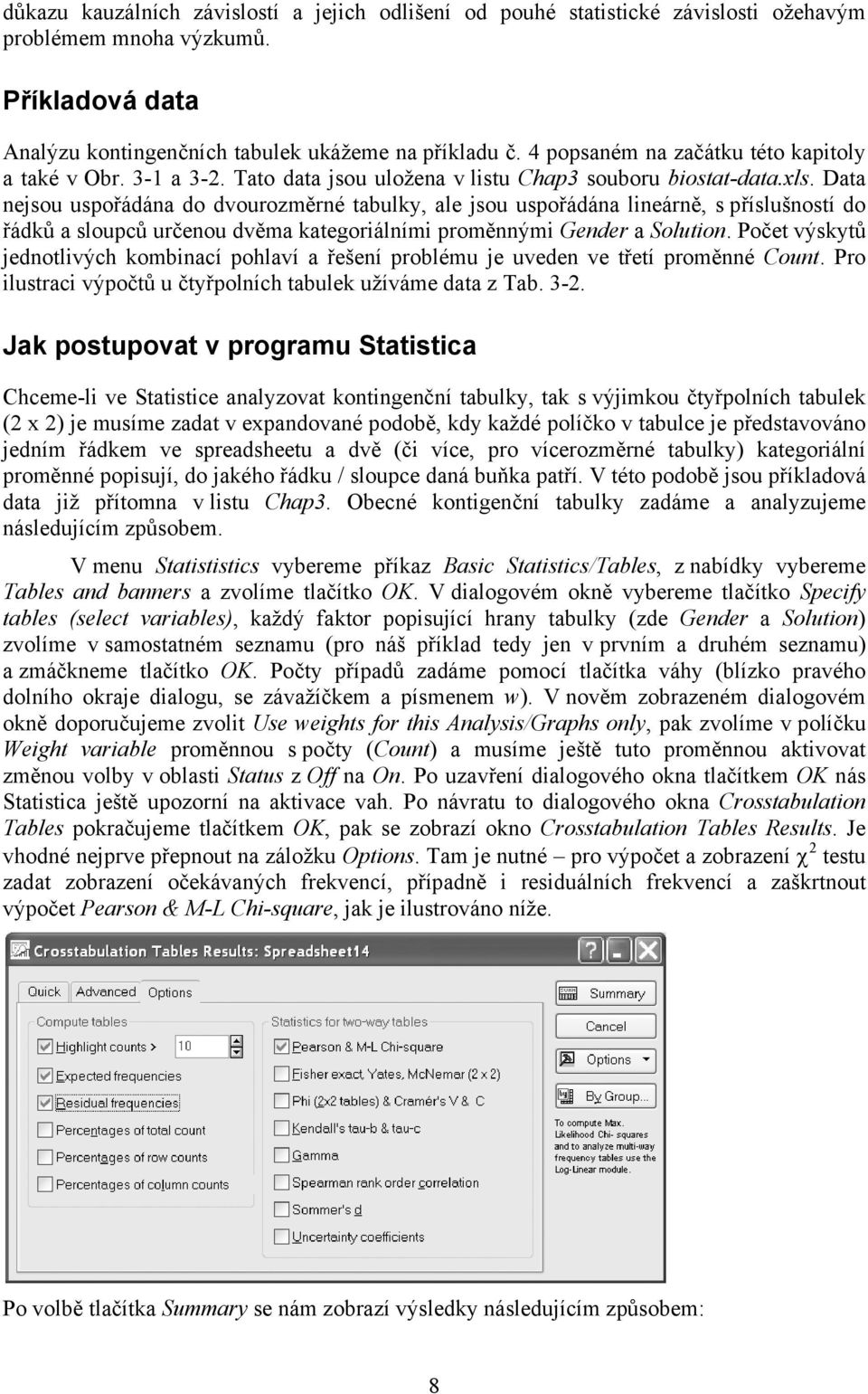 Data nejsou uspořádána do dvourozměrné tabulky, ale jsou uspořádána lineárně, s příslušností do řádků a sloupců určenou dvěma kategoriálními proměnnými Gender a Solution.