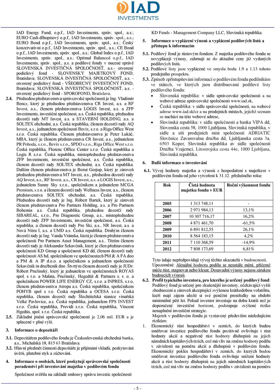 s.- otvorený podielový fond - SLOVENSKÝ MAJETKOVÝ FOND, Bratislava; SLOVENSKÁ INVESTIČNÁ SPOLOČNOSŤ, a.s. - otvorený podielový fond - VŠEOBECNÝ INVESTIČNÝ FOND, Bratislava; SLOVENSKÁ INVESTIČNÁ SPOLOČNOSŤ, a.