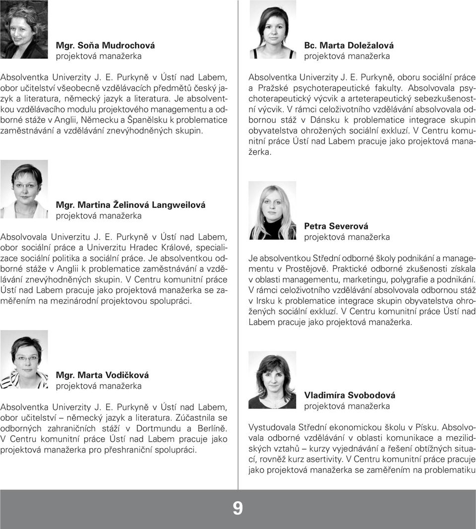 Marta DoleÏalová projektová manaïerka Absolventka Univerzity J. E. Purkynû, oboru sociální práce a PraÏské psychoterapeutické fakulty.