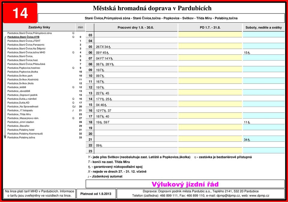 Letiště a Popkovice,školka) T - končí na zast. Třída Míru X - nejede ve dnech. -.. včetně - ízdenkový automat Platnost od.