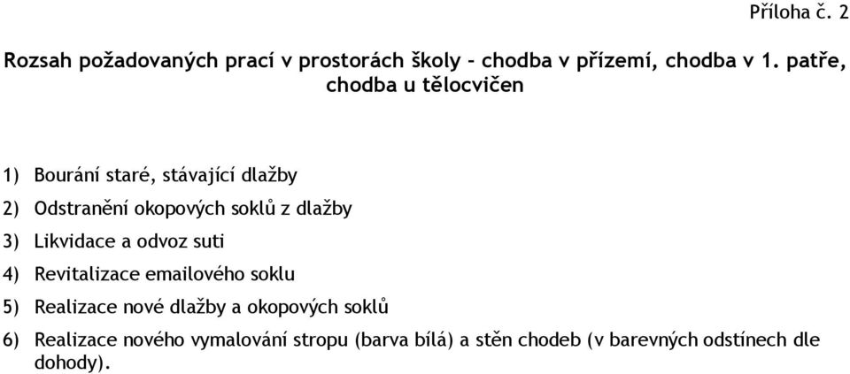 dlažby 3) Likvidace a odvoz suti 4) Revitalizace emailového soklu 5) Realizace nové dlažby a