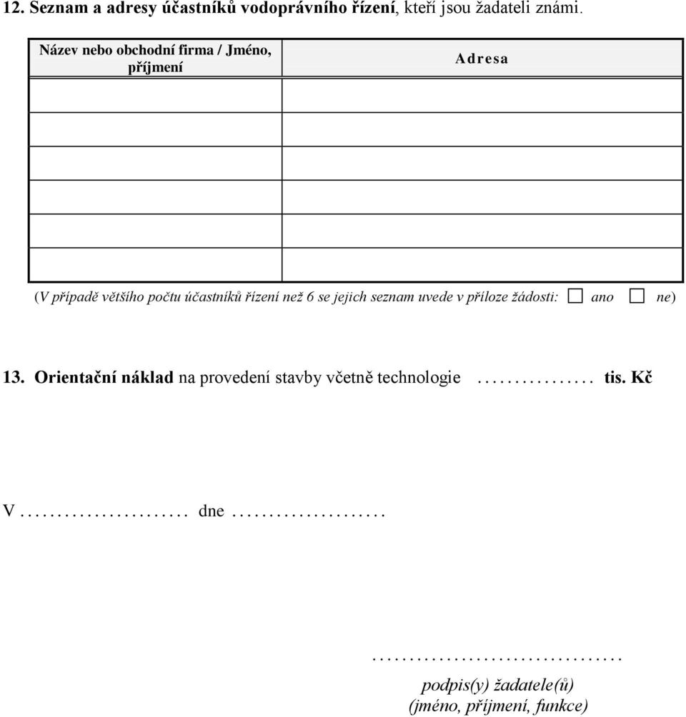 řízení než 6 se jejich seznam uvede v příloze žádosti: ano ne) 13.