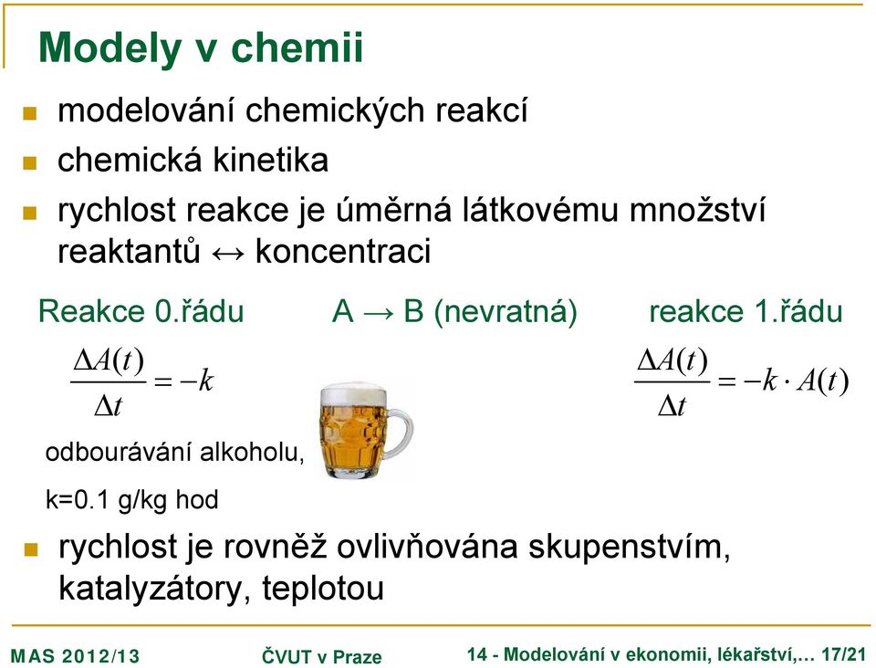 řádu ΔAt () Δt = k ΔAt () Δt = k A() t odbourávání alkoholu, k=.