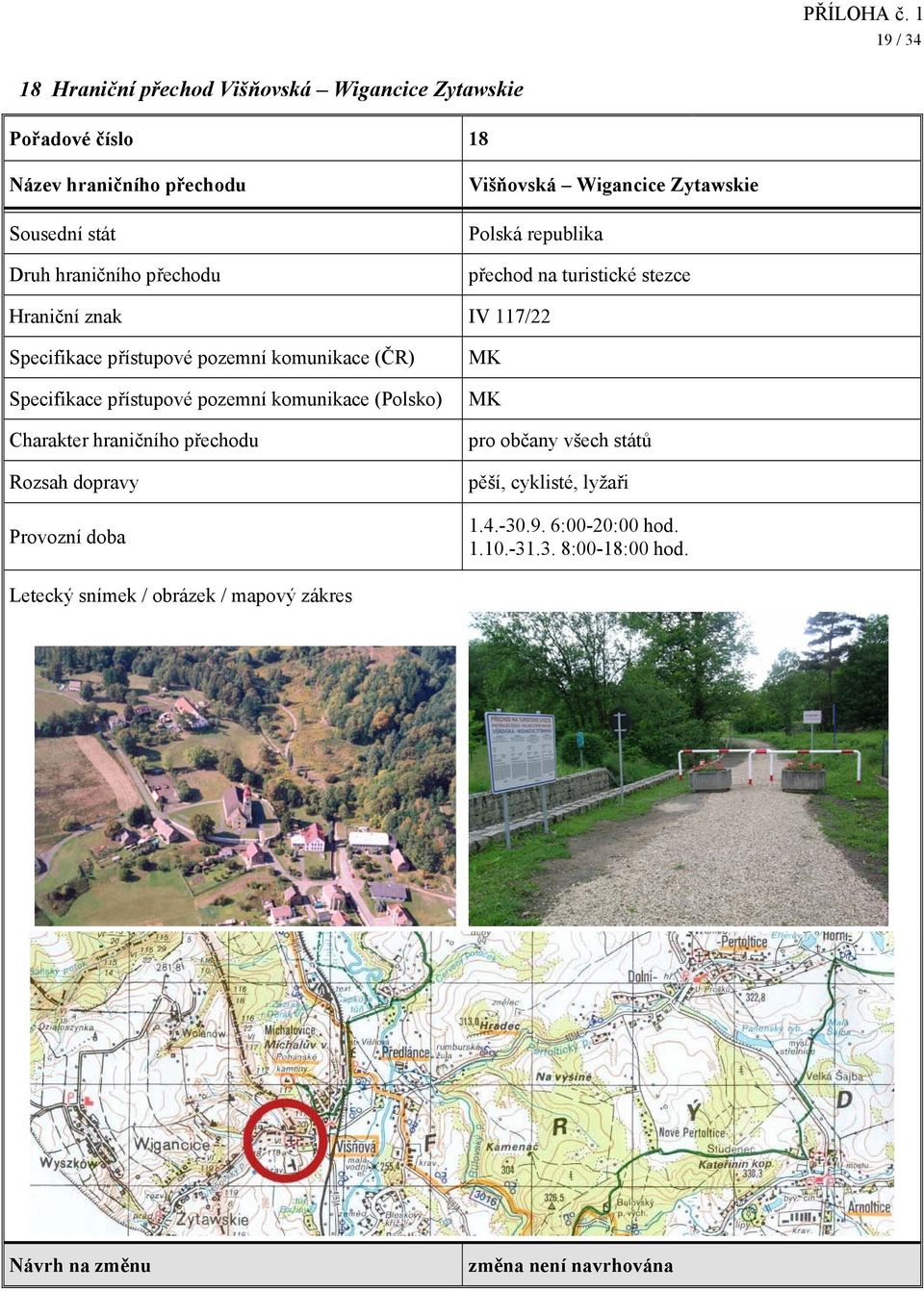 přístupové pozemní komunikace (Polsko) pěší, cyklisté, lyžaři 1.4.-30.9. 6:00-20:00 hod.