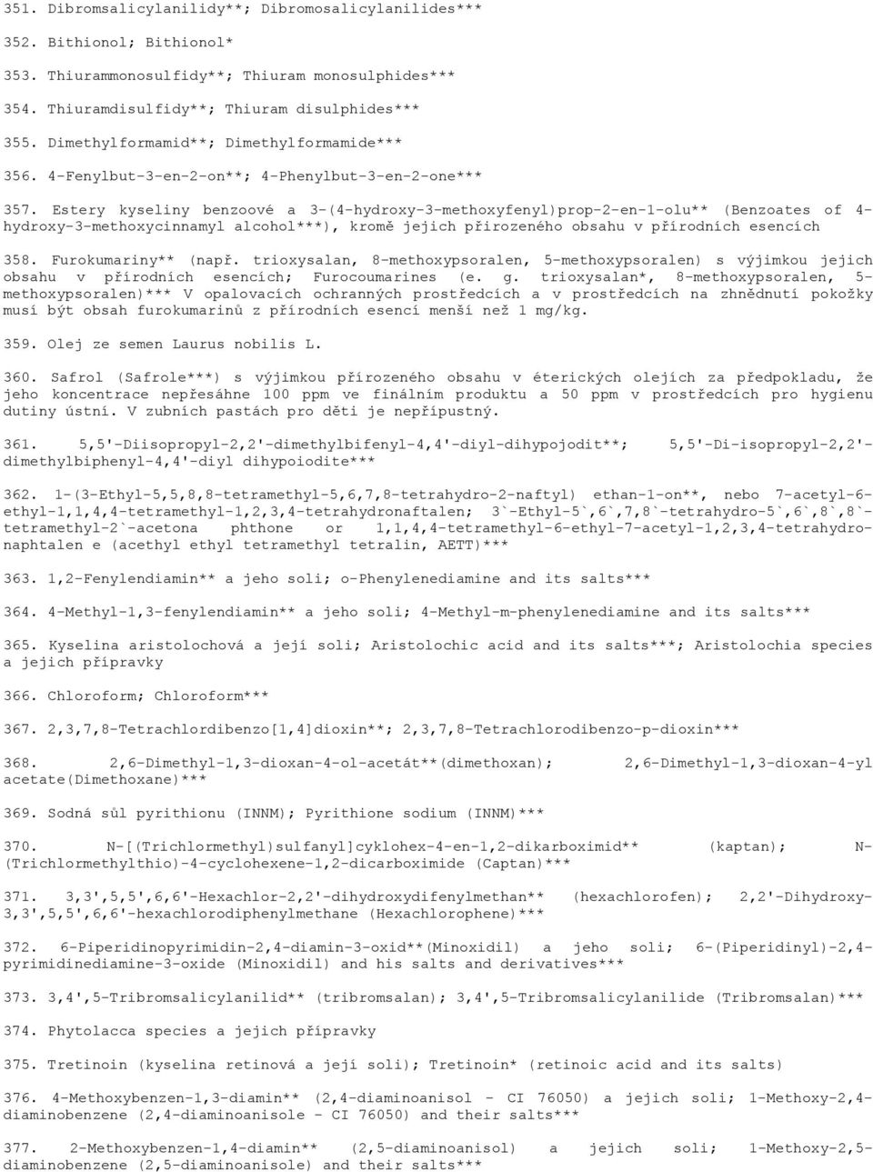 Estery kyseliny benzoové a 3-(4-hydroxy-3-methoxyfenyl)prop-2-en-1-olu** (Benzoates of 4- hydroxy-3-methoxycinnamyl alcohol***), kromě jejich přirozeného obsahu v přírodních esencích 358.