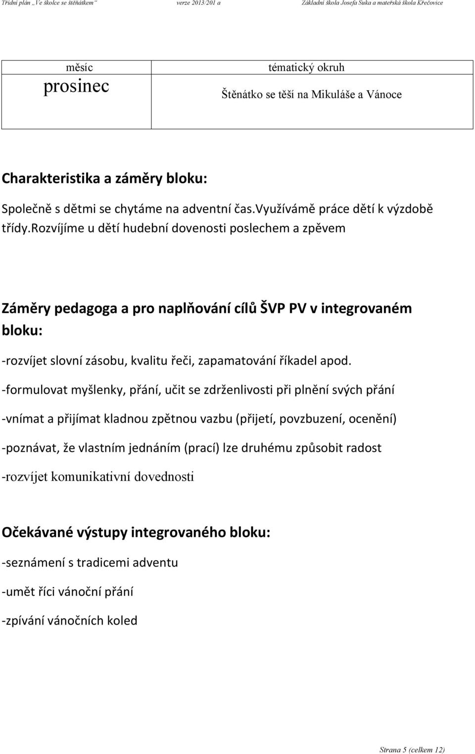 -formulovat myšlenky, přání, učit se zdrženlivosti při plnění svých přání -vnímat a přijímat kladnou zpětnou vazbu (přijetí, povzbuzení, ocenění)