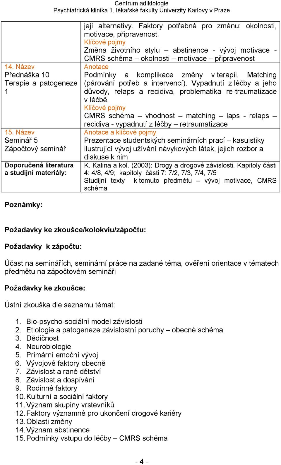 Vypadnutí z léčby a jeho důvody, relaps a recidiva, problematika re-traumatizace v léčbě.