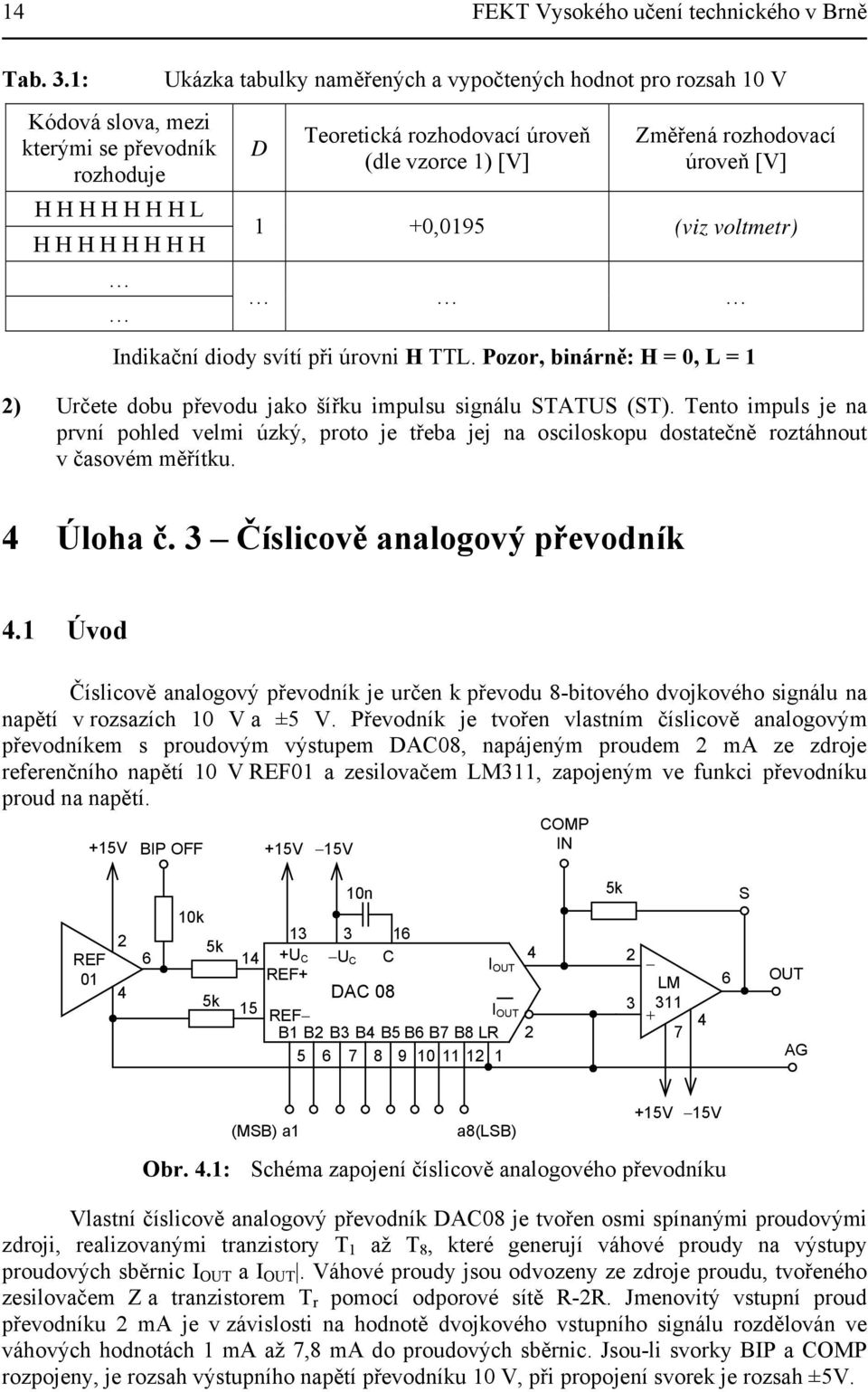 Změřená rozhodovací úroveň [V] 1 +0,0195 (viz voltmetr) Indikační diody svítí při úrovni H TTL. Pozor, binárně: H = 0, L = 1 ) Určete dobu převodu jako šířku impulsu signálu STATUS (ST).