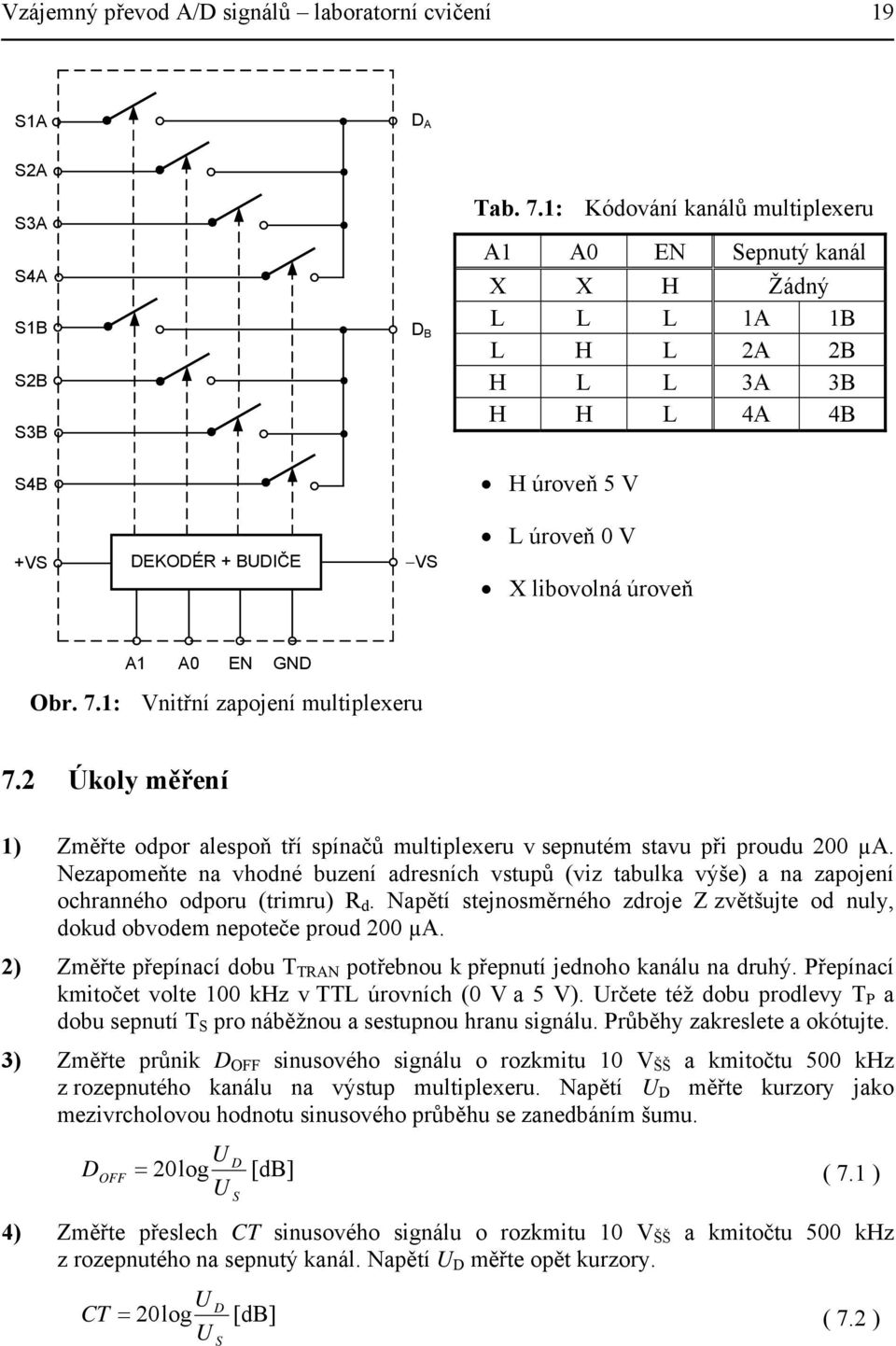 Obr. 7.1: Vnitřní zapojení multiplexeru 7. Úkoly měření 1) Změřte odpor alespoň tří spínačů multiplexeru v sepnutém stavu při proudu 00 µa.