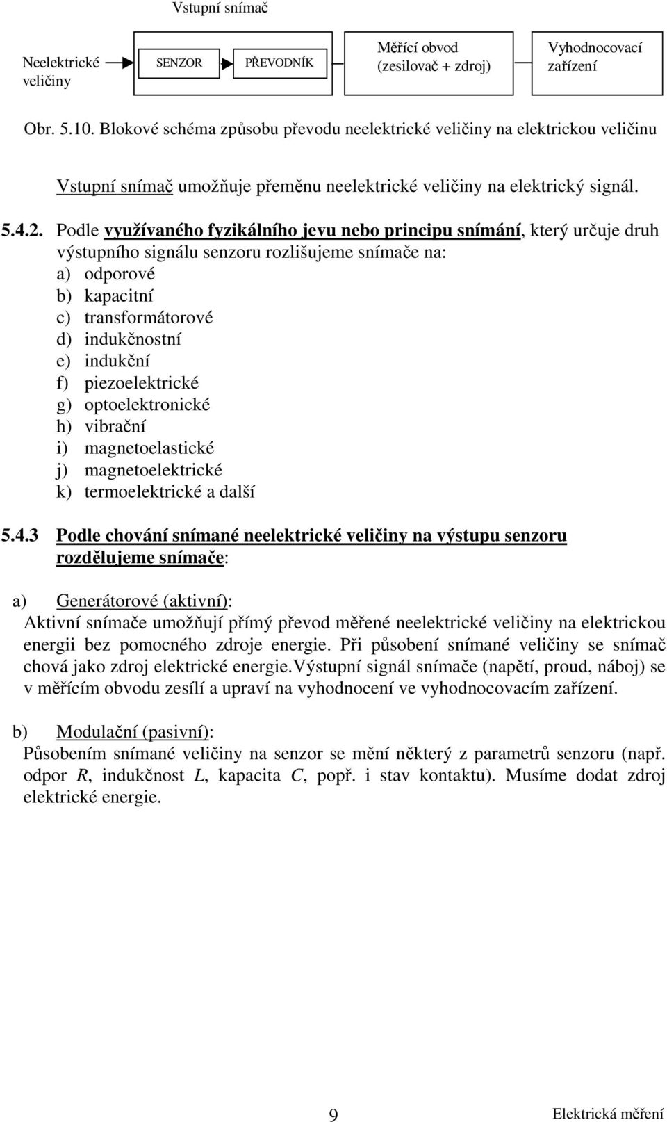 . Podle využívaného fyzikálního jevu nebo principu snímání, který určuje druh výstupního signálu senzoru rozlišujeme snímače na: a) odporové b) kapacitní c) transformátorové d) indukčnostní e)