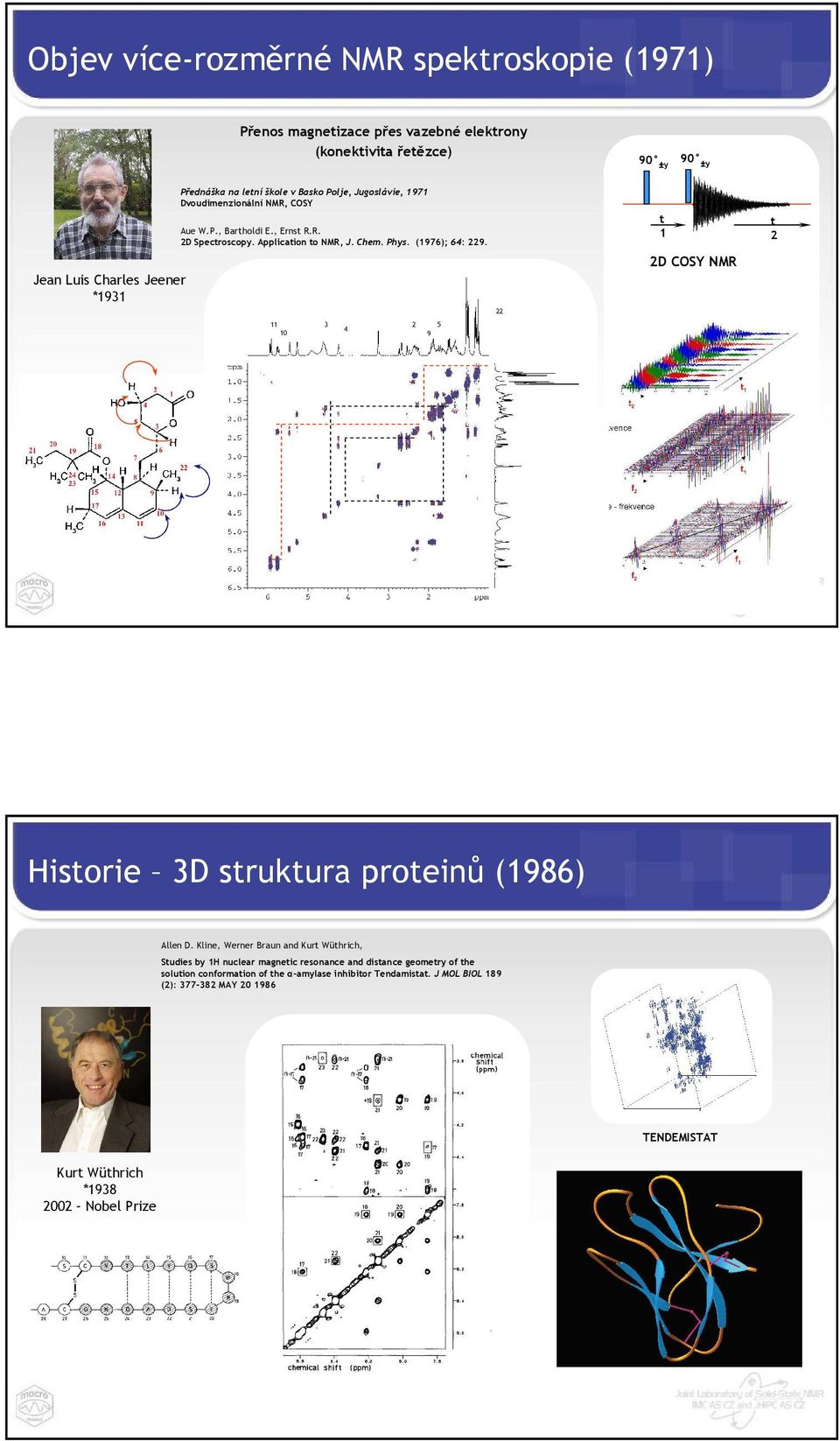 11 3 2 4 10 9 5 22 t 1 2D COSY NMR t 2 Historie 3D struktura proteinů (1986) Allen D.