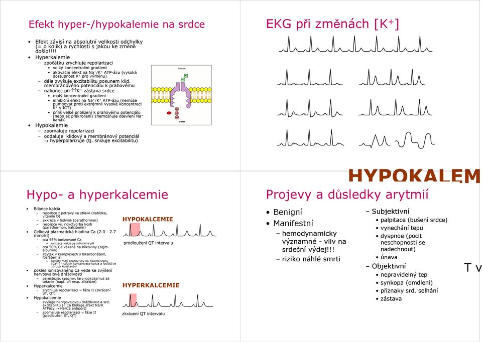 membránového potenciálu k prahovému nakonec při K + zástava srdce malý koncentrační gradient inhibiční efekt na Na + /K + ATP-ázu (nemůže pumpovat proti extrémně vysoké koncentraci K + v ICT) příliš