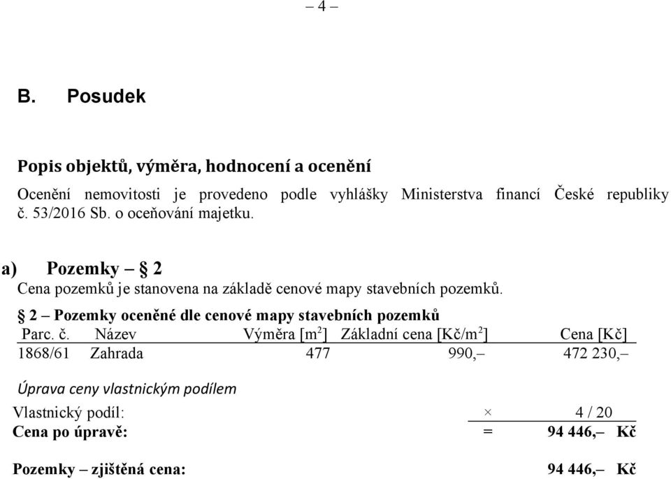 2 Pozemky oceněné dle cenové mapy stavebních pozemků Parc. č.