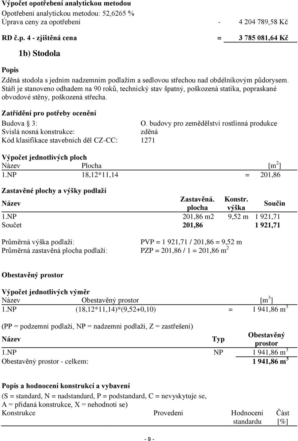 budovy pro zemědělství rostlinná produkce Svislá nosná konstrukce: zděná Kód klasifikace stavebních děl CZ-CC: 1271 Výpočet jednotlivých ploch Název Plocha [m 2 ] 1.