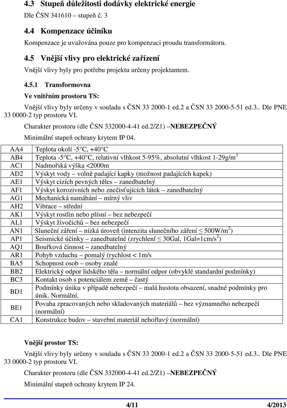Charakter prostoru (dle ČSN 332000-4-41 ed.2/z1) NEBEZPEČNÝ Minimální stupeň ochrany krytem IP 04.